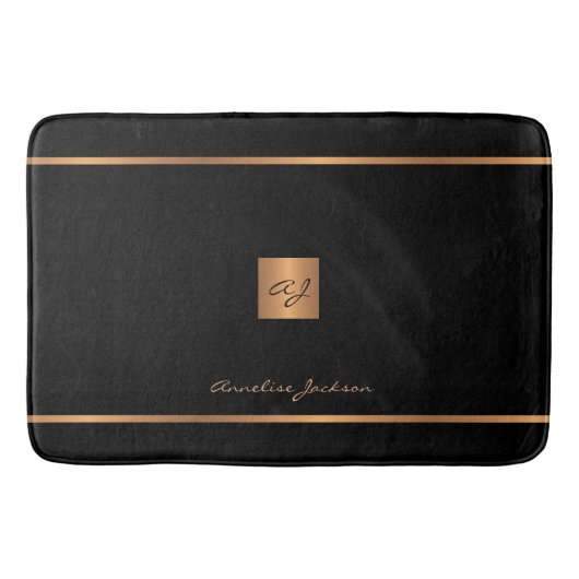 Monogram moderne elegante glitter zwart en goud badmat (Voorkant)