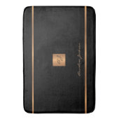 Monogram moderne elegante glitter zwart en goud badmat (Voorkant Verticaal)