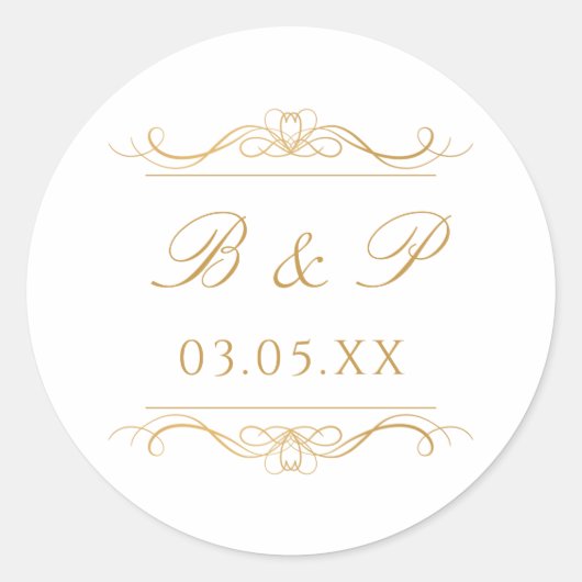 Monogram Moderne Elegante Gouden Scriptie Bruiloft Ronde Sticker (Voorkant)