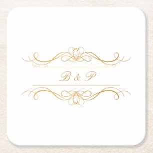Monogram Moderne Elegante Gouden Wervelende Huweli Kartonnen Onderzetters