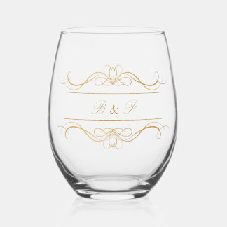 Monogram Moderne Elegante Gouden Wervelende Huweli Wijnglas Zonder Voet