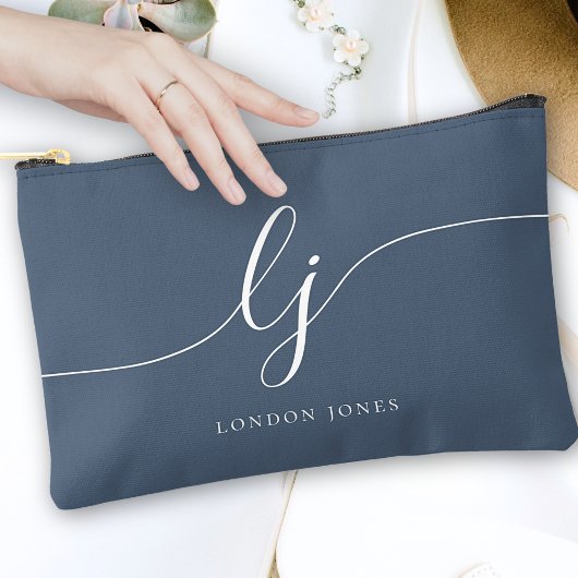Monogram Moderne Elegante Kalligrafie Navy White Etui