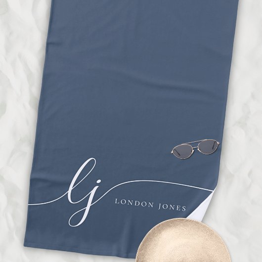 Monogram Moderne Elegante Navy White Script Initia Strandlaken