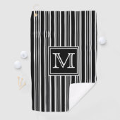 Monogram | Moderne elegante zwarte en witte strepe Golfhanddoek (Insitu)