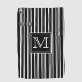 Monogram | Moderne elegante zwarte en witte strepe Golfhanddoek (Voorkant)