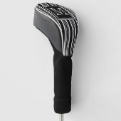 Monogram | Moderne elegante zwarte en witte strepe Golfheadcover (Schuin)