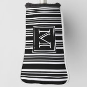 Monogram | Moderne elegante zwarte en witte strepe Golfheadcover (Draai 90)