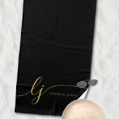 Monogram Moderne Elegante Zwarte Gouden Script Ini Strandlaken