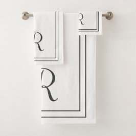 Monogram moderne elegante zwarte & witte strepes bad handdoek