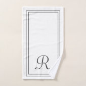 Monogram moderne elegante zwarte & witte strepes bad handdoek (Handdoek)