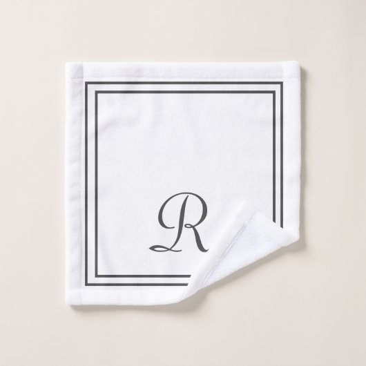 Monogram moderne elegante zwarte & witte strepes bad handdoek (Wasdoekje)