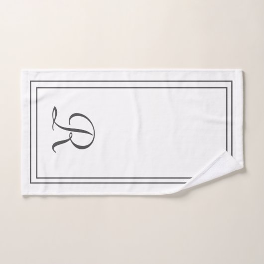 Monogram moderne elegante zwarte & witte strepes bad handdoek (Handdoek)