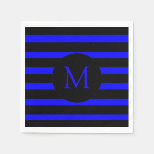Monogram moderne elektrische blauw en zwarte Strip Servet (Voorkant)