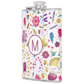 Monogram Moderne Floral Waterverf Heupfles (Links)