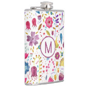 Monogram Moderne Floral Waterverf Heupfles (Rechts)