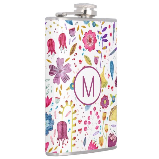 Monogram Moderne Floral Waterverf Heupfles (Rechts)