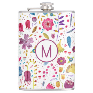 Monogram Moderne Floral Waterverf Heupfles