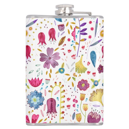 Monogram Moderne Floral Waterverf Heupfles (Achterkant)