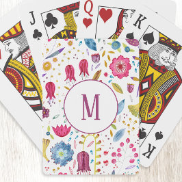 Monogram Moderne Floral Waterverf Pokerkaarten