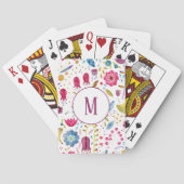 Monogram Moderne Floral Waterverf Pokerkaarten (Achterkant)