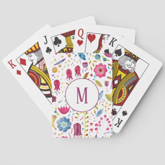 Monogram Moderne Floral Waterverf Pokerkaarten (Achterkant)