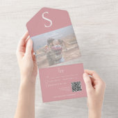 Monogram Moderne foto Roze QR-code All In One Uitnodiging (Afscheurbaar)