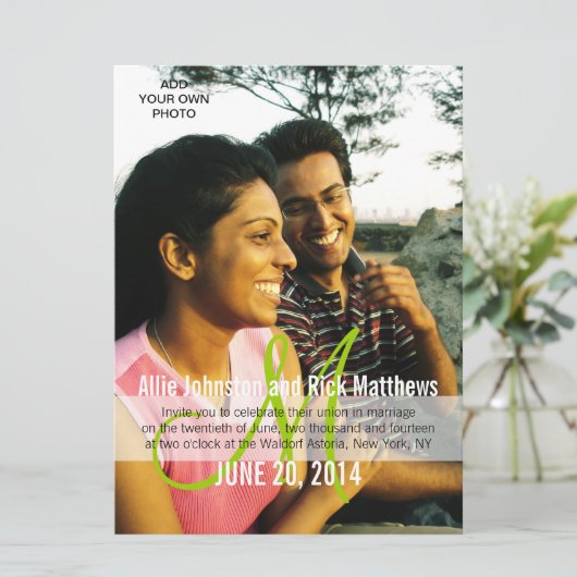 Monogram moderne fotoweddenschappen kaart (Staand voorkant)