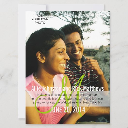 Monogram moderne fotoweddenschappen kaart (Voorkant)