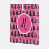 Monogram moderne Fuchsia & Black kerstboom Glas Ornament (Voorkant links)