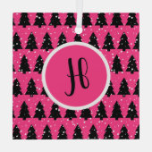 Monogram moderne Fuchsia & Black kerstboom Glas Ornament (Achterkant)