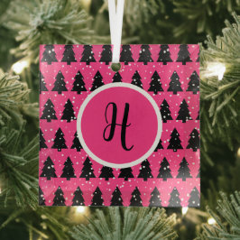 Monogram moderne Fuchsia & Black kerstboom Glas Ornament