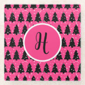Monogram moderne Fuchsia & Black kerstboom Glazen Onderzetter (Voorkant)