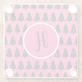 Monogram moderne Fuchsia & Black kerstboom Glazen Onderzetter (Achterkant)