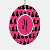 Monogram moderne Fuchsia & Black kerstboom Keramisch Ornament (Rechts)