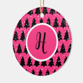 Monogram moderne Fuchsia & Black kerstboom Keramisch Ornament (Links)