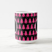 Monogram moderne Fuchsia & Black kerstboom Koffiemok (Center)