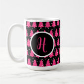 Monogram moderne Fuchsia & Black kerstboom Koffiemok (Links)