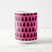 Monogram moderne Fuchsia & Black kerstboom Koffiemok (Center)