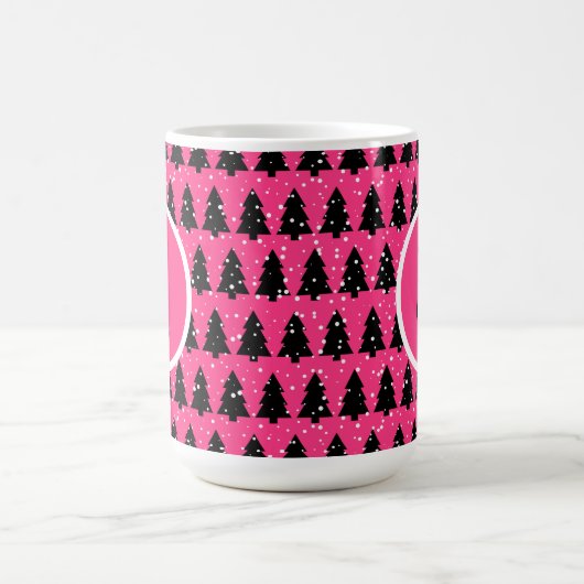 Monogram moderne Fuchsia & Black kerstboom Koffiemok (Center)