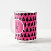 Monogram moderne Fuchsia & Black kerstboom Koffiemok (Voorkant links)