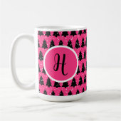 Monogram moderne Fuchsia & Black kerstboom Koffiemok (Links)
