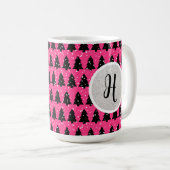Monogram moderne Fuchsia en zwarte kerstboom Koffiemok (Voorkant rechts)