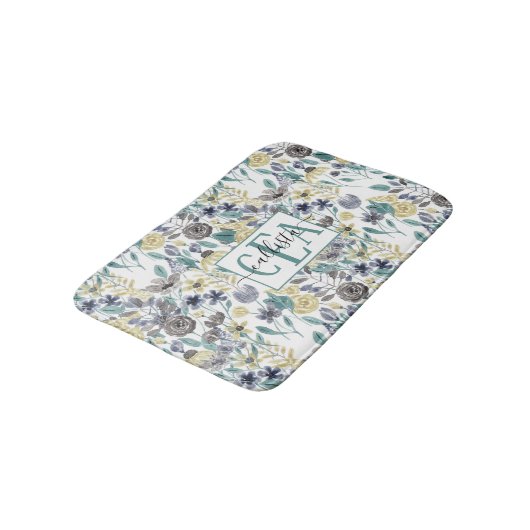 Monogram moderne Gele Floral Waterverf Badmat (Gekanteld)
