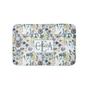 Monogram moderne Gele Floral Waterverf Badmat