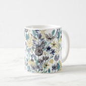 Monogram moderne Gele Floral Waterverf Koffiemok (Voorkant rechts)