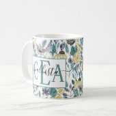 Monogram moderne Gele Floral Waterverf Koffiemok (Voorkant links)