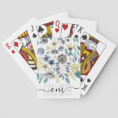 Monogram moderne Gele Floral Waterverf Pokerkaarten (Achterkant)