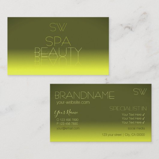 Monogram moderne gele gradiëntspiegelletters visitekaartje (Voorkant / Achterkant)