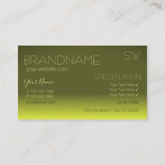 Monogram moderne gele gradiëntspiegelletters visitekaartje (Achterkant)