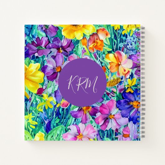  monogram moderne gepersonaliseerde bloemkunst notitieboek (Achterkant)